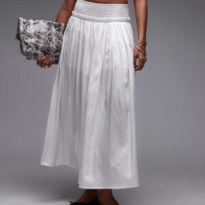 Topshop crinkle full skirt with sheen in ivory