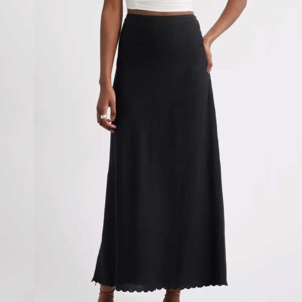 Treasure & Bond Scalloped Hem Linen Blend Maxi Skirt