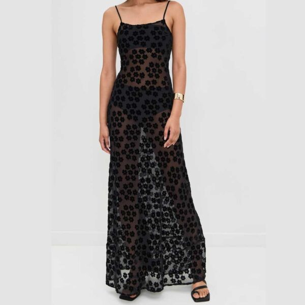 VRG GRL Iris Bias Cut Maxi Dress Black