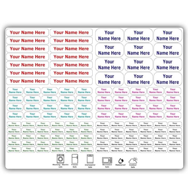 126 Personalized Waterproof Name Labels. Press and Stick Multi use