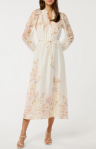 Placed Floral Long Sleeve Midi Dress Ever New