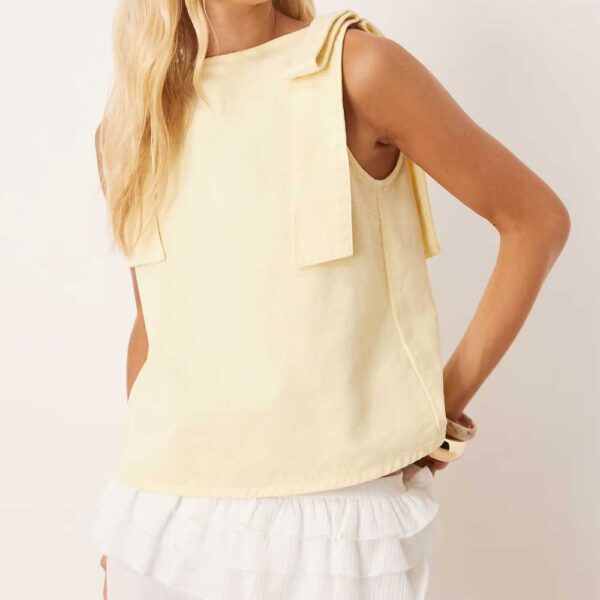 ASOS DESIGN denim tank top with bow shoulders