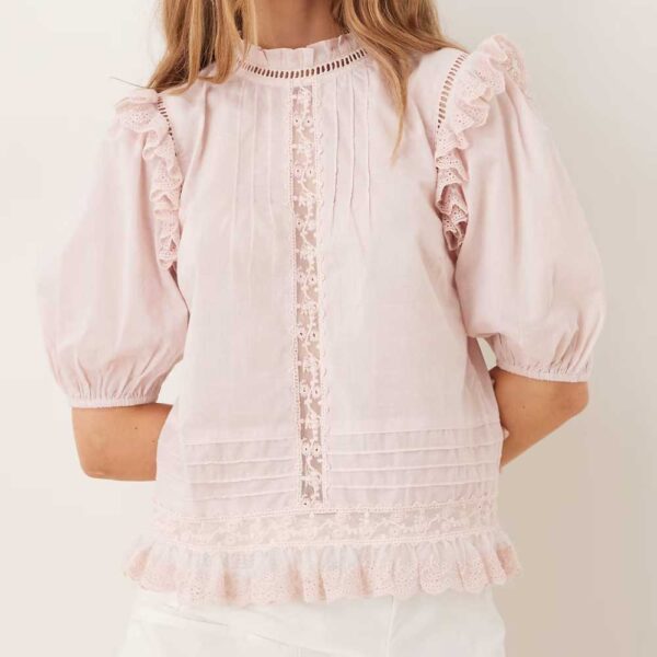 ASOS DESIGN lace and ruffle insert short sleeve top in pink