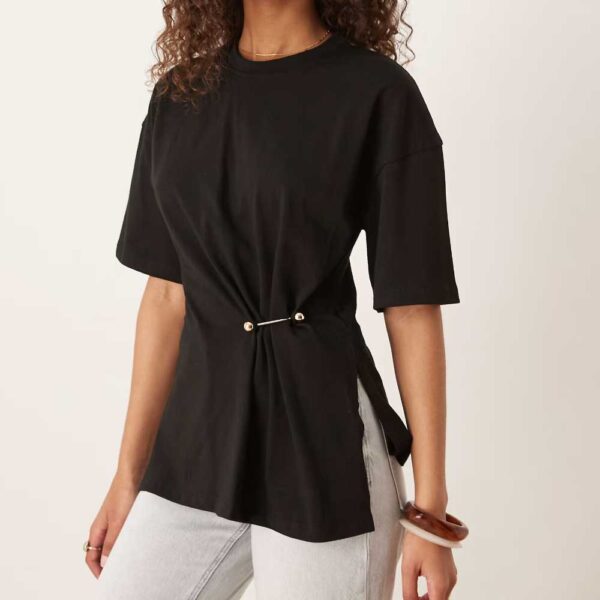 ASOS DESIGN t-shirt with cinched waist and hardware detail