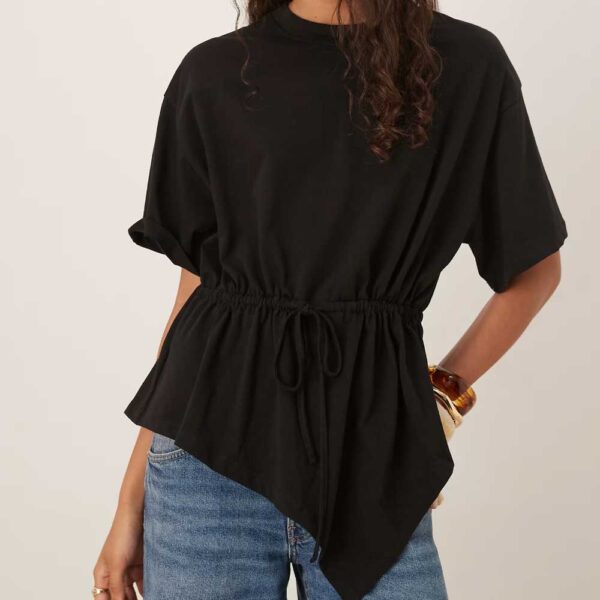 ASOS DESIGN tie waist drape t-shirt in black