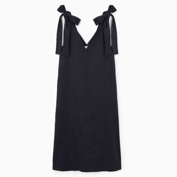 BOW-DETAIL LINEN MIDI DRESS