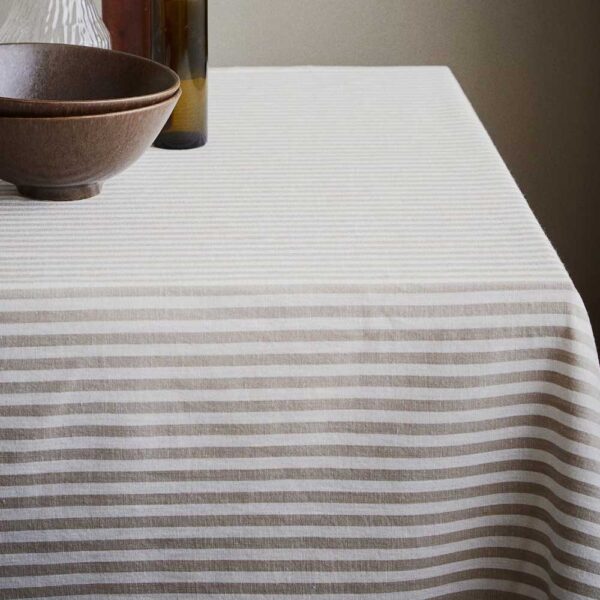 Cotton-Blend Tablecloth Beige/striped