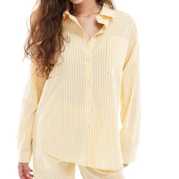 Daisy Street oversized poplin shirt in yellow stripe