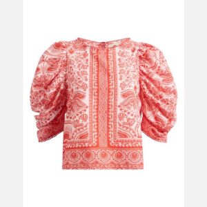 FARM Rio River Ride Puff Sleeve Cotton Top