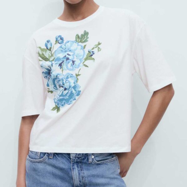 Floral-print cotton t-shirt Off White
