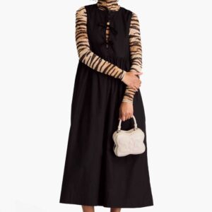 GANNI Gathered cotton midi dress Black