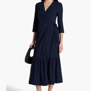 GANNI Gingham seersucker midi wrap dress