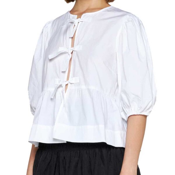 Ganni Poplin Peplum Tie Blouse