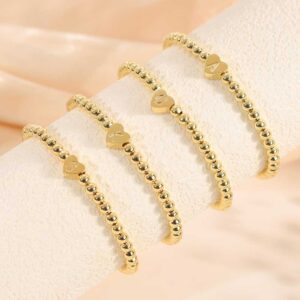 Heart Initial Bracelets for Women Girls - 14K Gold Plated