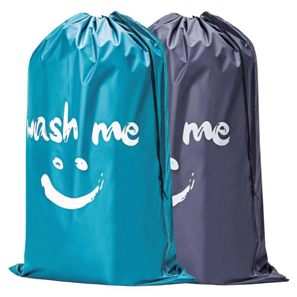 HOMEST 2 Pack XL Wash Me Travel Laundry Bag Gray & Sky Blue