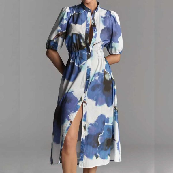 Hutch Annett Puff-Sleeve Midi Shirt Dress