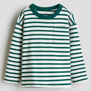 Long-sleeved T-shirt Dark green/white striped