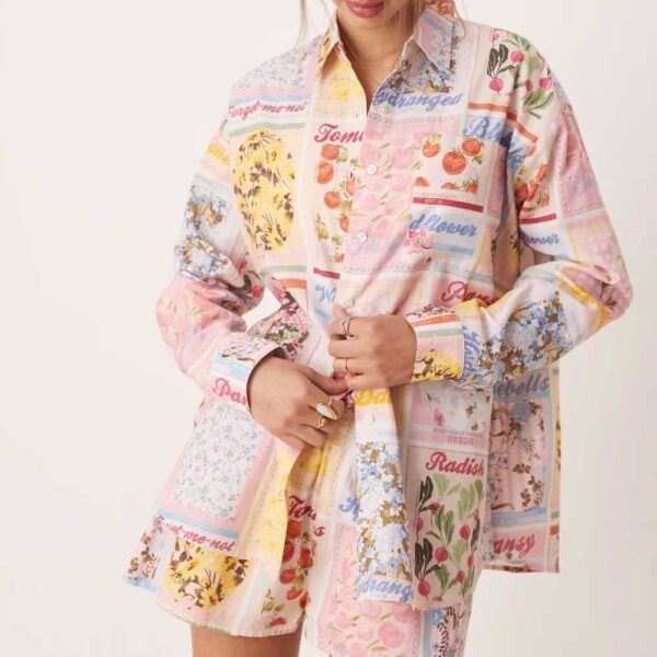Miss Selfridge oversized shirt in postcard print