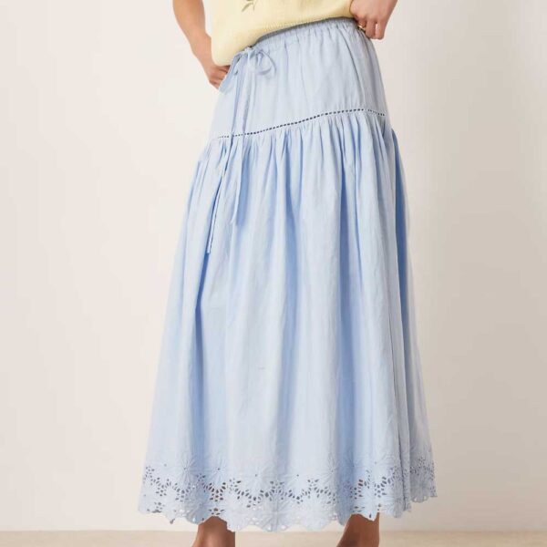 Neon Rose embroidered edge midaxi skirt in blue