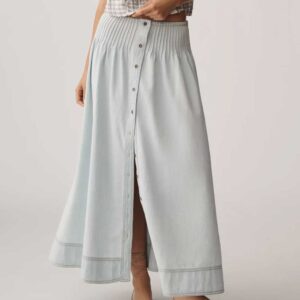 Pilcro Pintuck Basque-Waist Denim Maxi Skirt