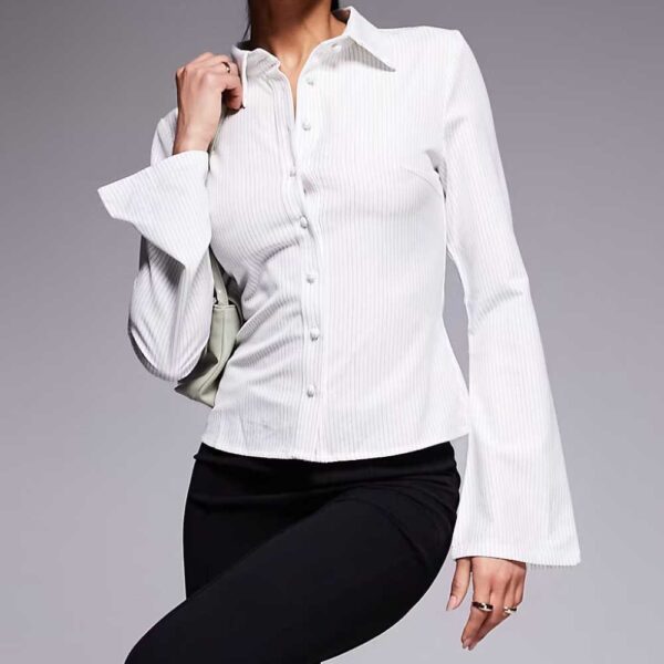 Princess Polly flared sleeve button up striped fitted shirt