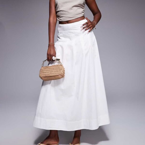 River Island a line poplin midi skirt in white