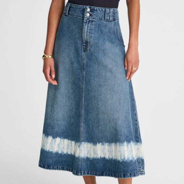 Shibori Denim A-Line Midi Skirt