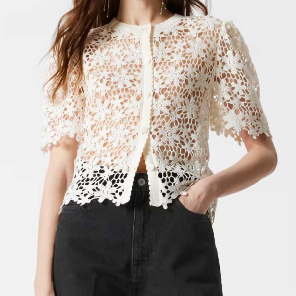Short-Sleeve Crochet Cardigan White