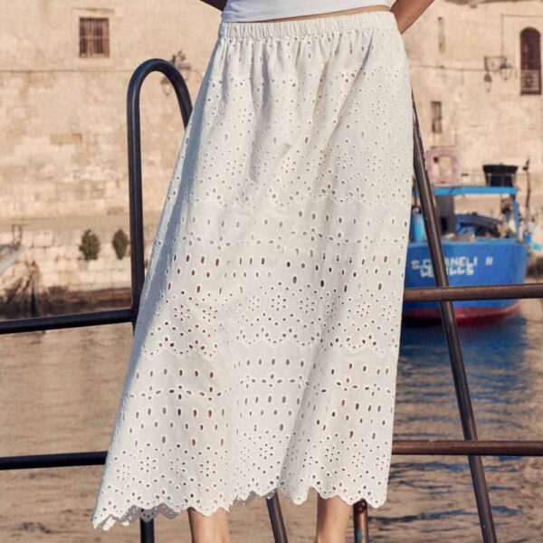 Skirt with Eyelet Embroidery White