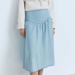 Soft denim midi-skirt with gathered detail