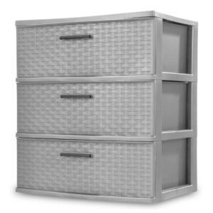 Sterilite Storage Drawer, 3 Drawer Plastic Weave Wide Tower