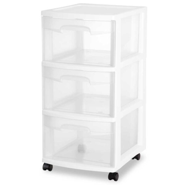 Sterilite Storage Drawer, 3 Drawer Slim Plastic Storage Cart