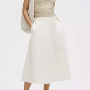 Stretch Woven Ruffle-Waist Midi Skirt