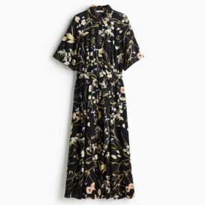 Tie-belt Shirt Dress Black/floral