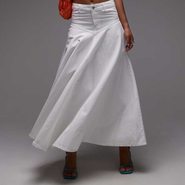 Topshop denim maxi front yoke skirt in white