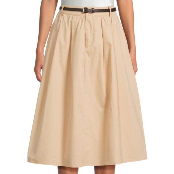 Wdny ​Belted A-Line Cotton Midi-Skirt