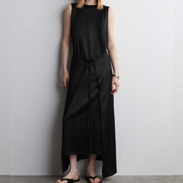 WRAP-FRONT SILK MAXI DRESS Black