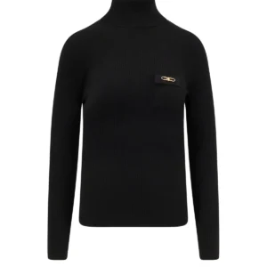 Elisabetta Franchi Breast Pocket Ribbed Knit Top