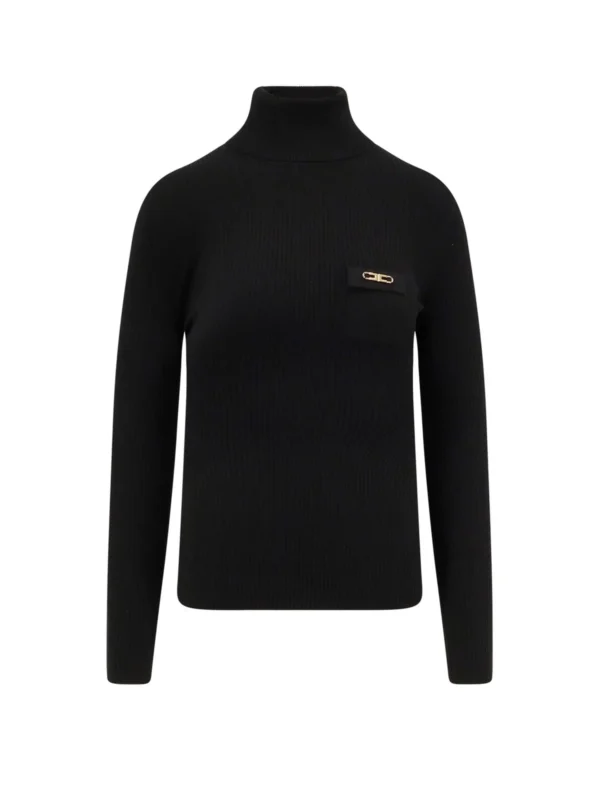 Elisabetta Franchi Breast Pocket Ribbed Knit Top