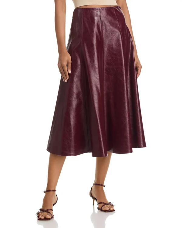 AQUA Faux Leather Midi Skirt - Exclusive