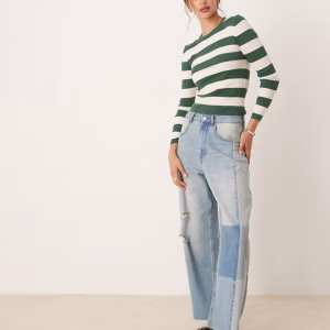 JDY round neck sweater in green stripes