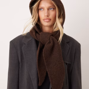 ASOS DESIGN knit hood scarf in chocolate
