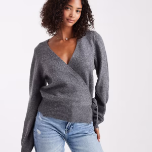 ASOS DESIGN knit eyelash wrap cardigan in gray