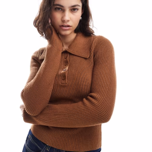 ASOS DESIGN structured polo top in toffee