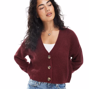 ONLY rib knit cardigan in burgundy