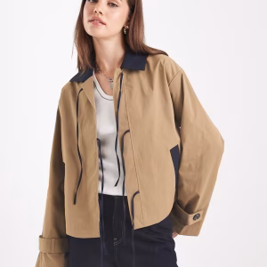 ONLY tie front cropped trench coat in beige