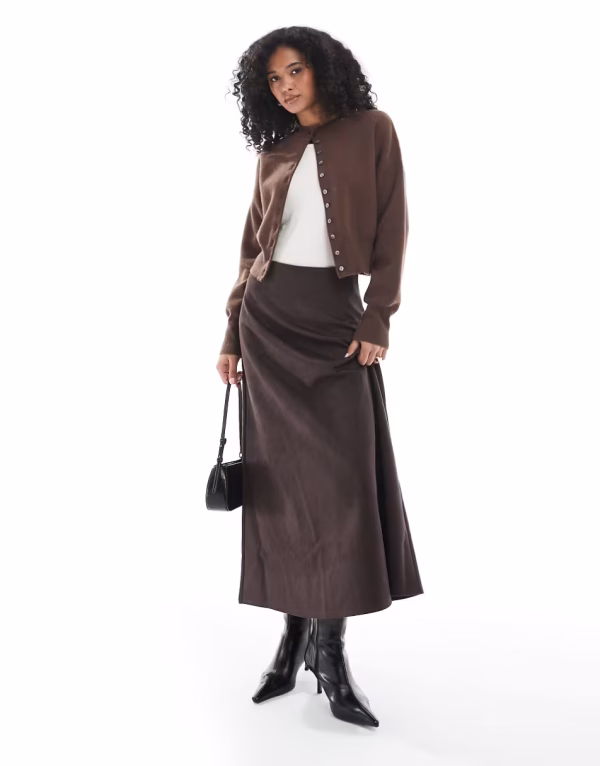 ONLY faux suede maxi skirt in brown