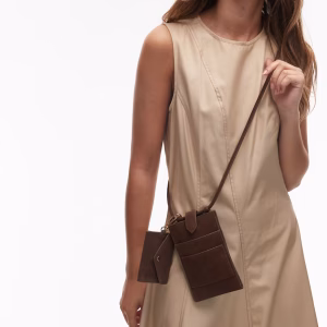 & Other Stories leather croc phone pouch with coin purse attachment in dark brown