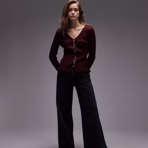 & Other Stories honeycomb rib knit cardigan in burgundy