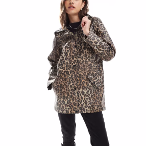 Vero Moda coated rain jacket with hood in leopard print